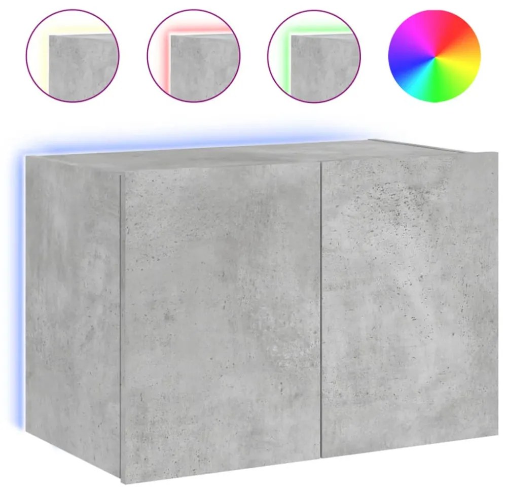 betonszürke falra szerelhető TV-szekrény LED-del 60x35x41 cm