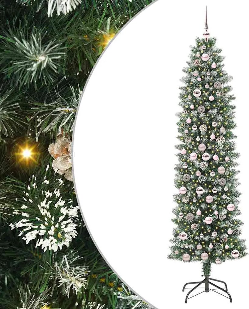 vidaXL Mű Karcsú Karácsonyi Fa 300 LED-del Zöld és Fehér 210 cm