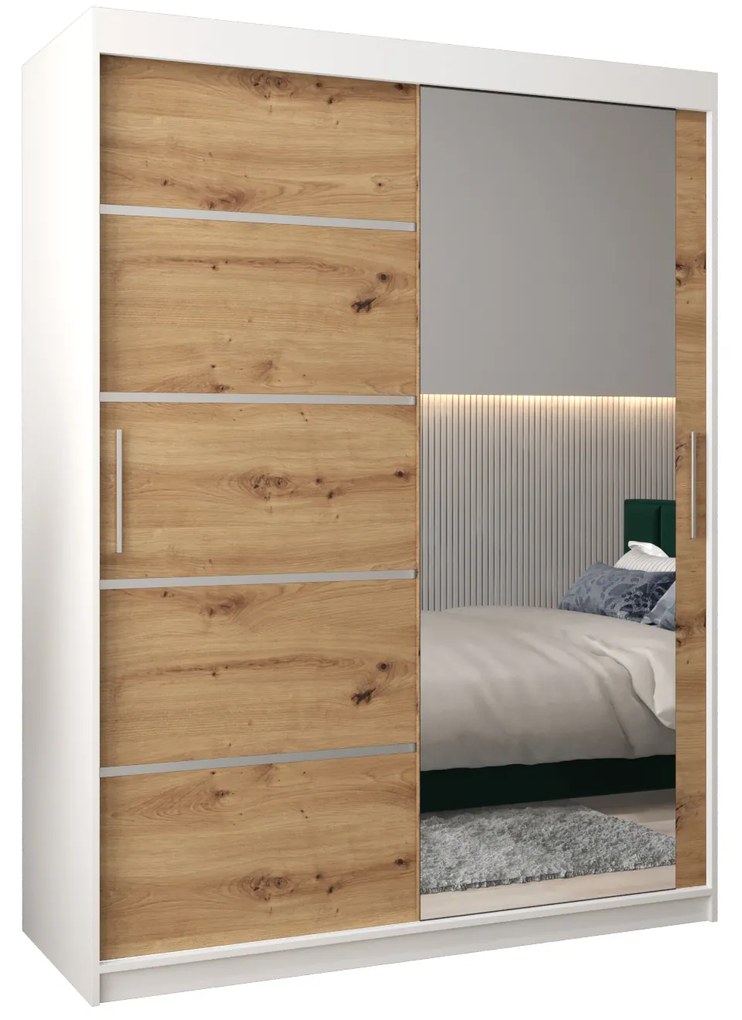 Ruhásszekrény 150 cm tükörrel Verika 2 150 (fehér + artisan tölgy). 1064200
