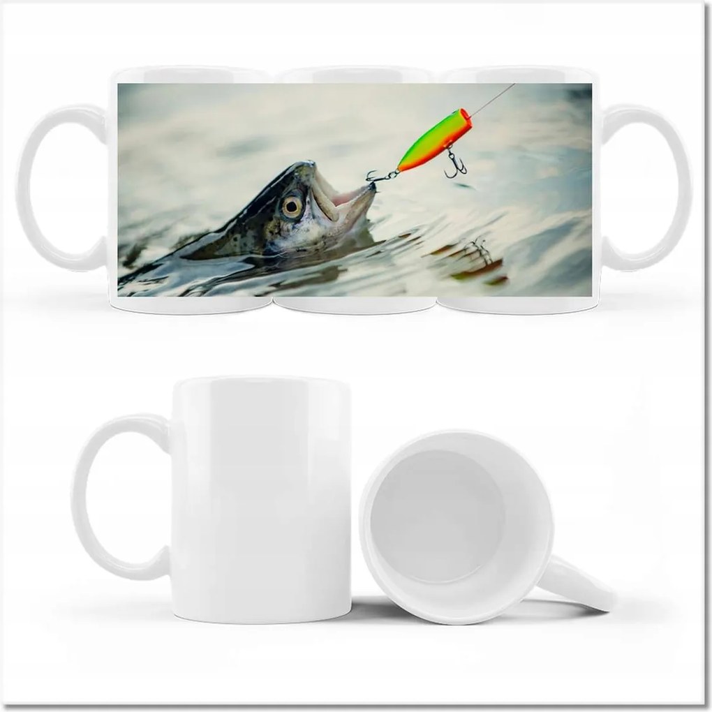 Pisztráng fényképes bögre a horogon hal