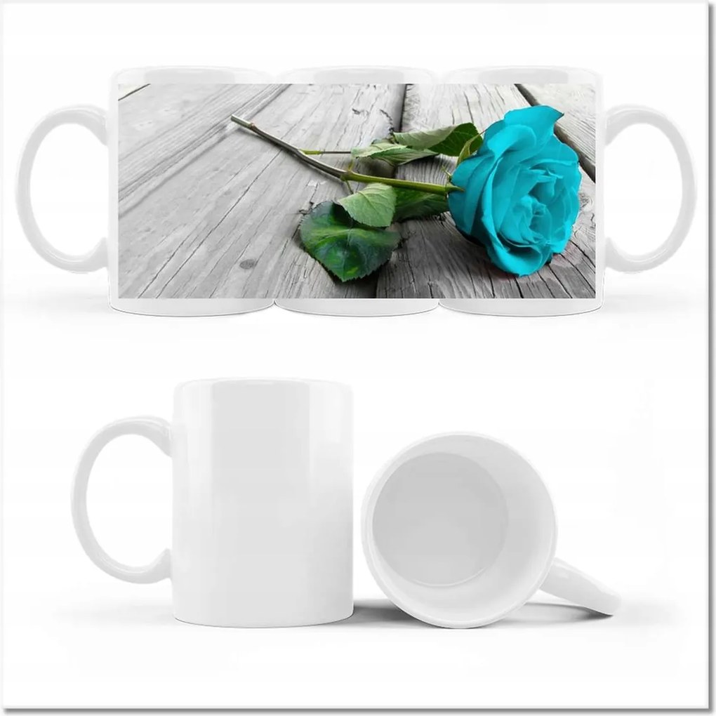 Fotó bögre Kék rózsa a deszkákon