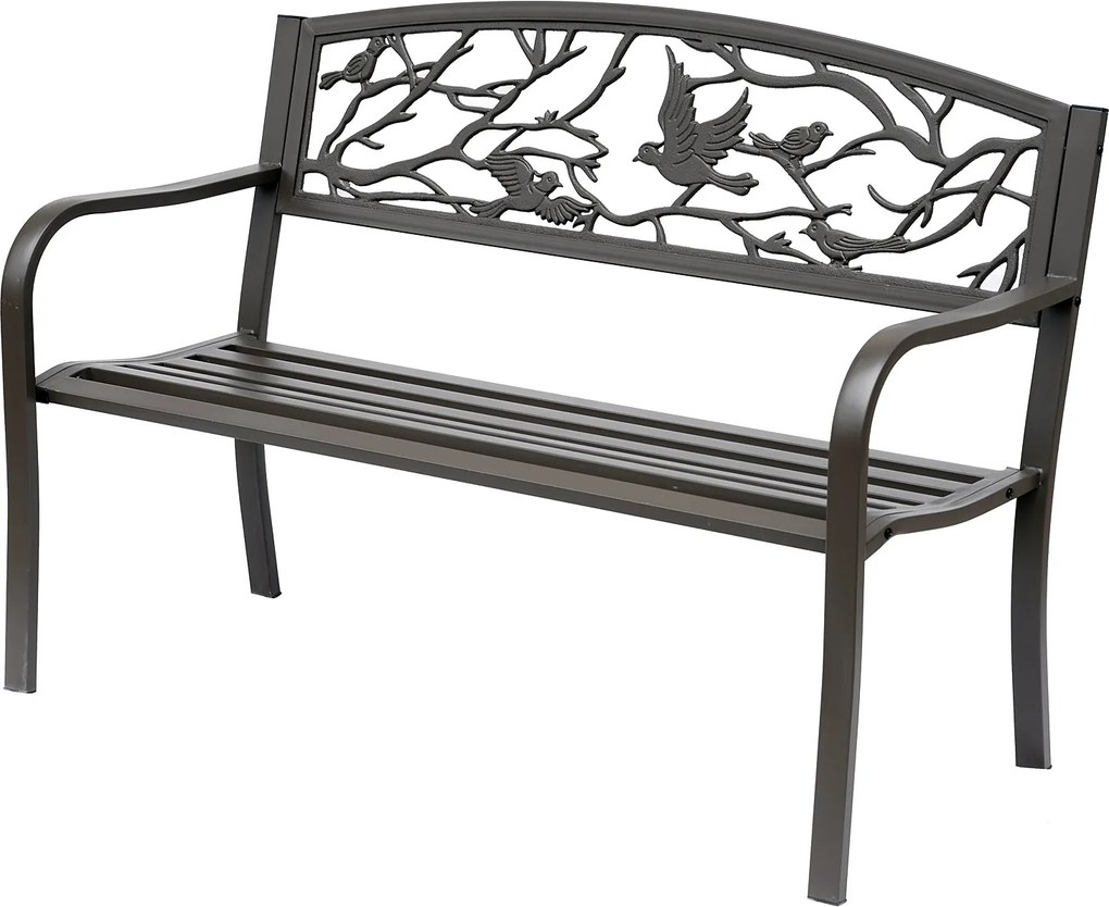 Outsunny Acél Kerti Pad Kültéri Pad K karfával és Állatos Háttámlával, 240 kg Terhelhetőség, Teraszra 127x60x85 cm Barna | Aosom