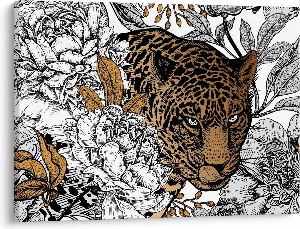 Kép - leopárd a virágok között (70x50 cm)