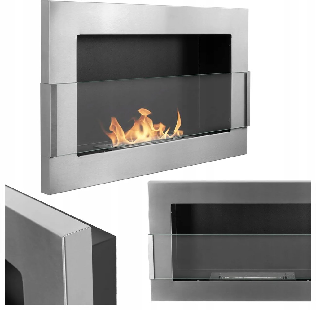 Függő Biokandalló Üveggel 650X400 Inox Ezüst, Bioüzemanyag