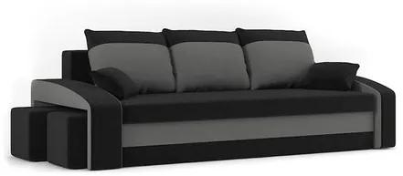 HEWLET kinyitható kanapé két puffal Fekete-fehér