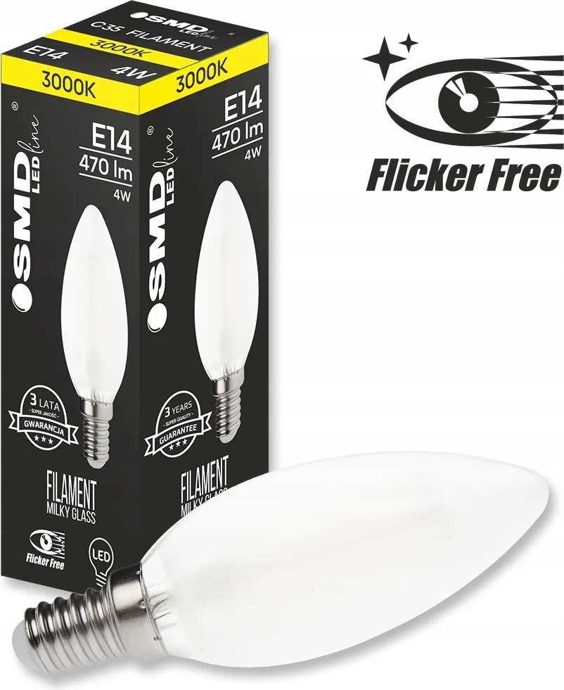 Izzó Smd LEDline E14 Filament 4W C35 Meleg