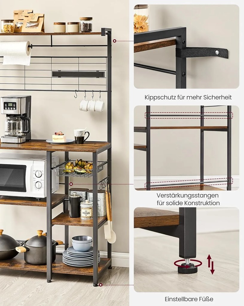 VASAGLE konyhai állvány, állópolc, vintage barna–fekete