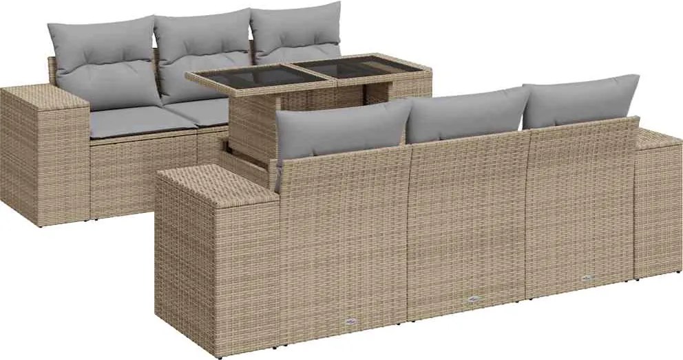 vidaXL 7 részes bézs polyrattan kerti ülőgarnitúra párnákkal