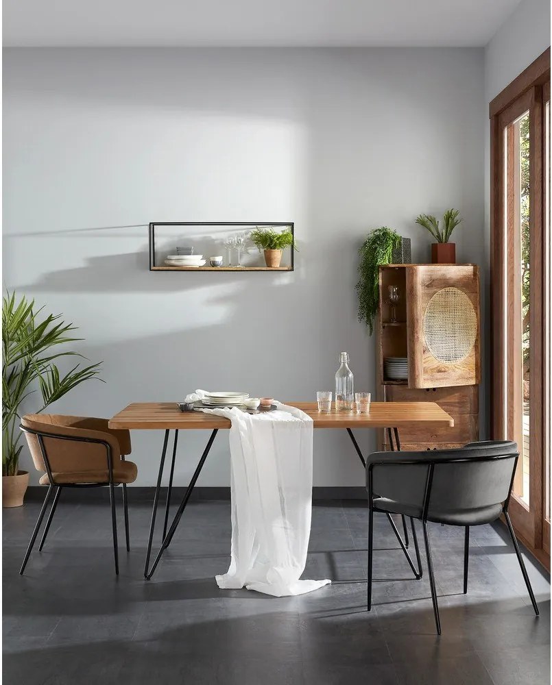 Fekete-natúr színű jegenyefenyő fali polc 90 cm Elisha – Kave Home