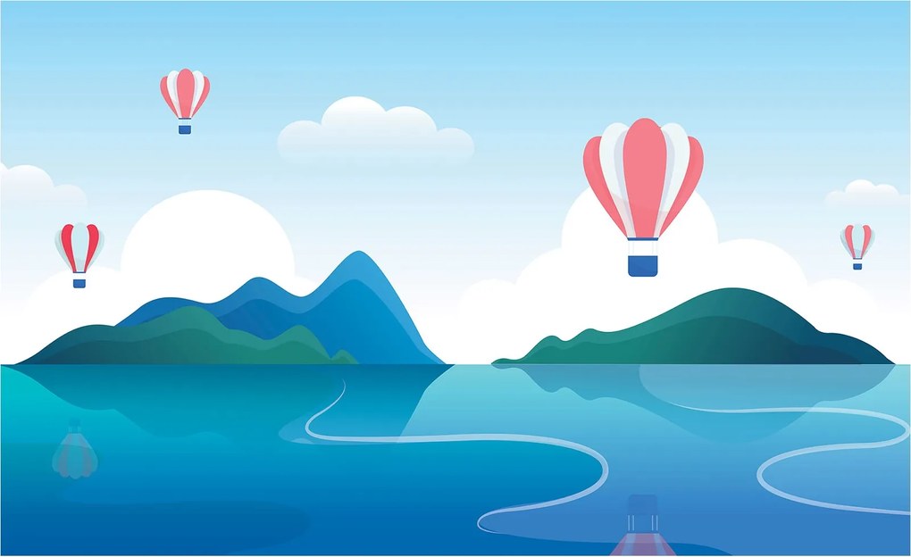 Fotótapéta Léggömbök a hegyi tónál álom tájkép 208x146 +ragasztó