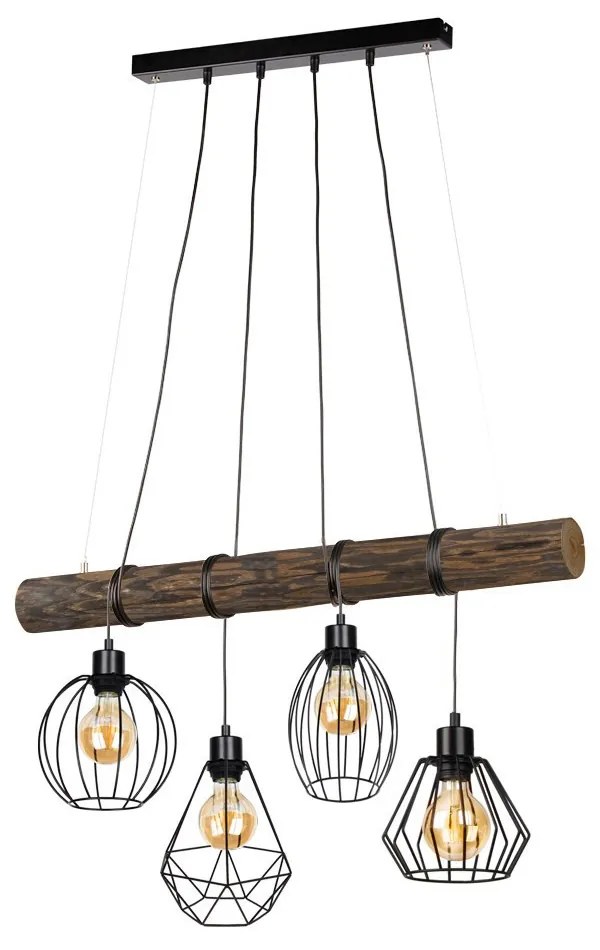Aldabra Uriel függőlámpa E27-es foglalat, 4 izzós, 60W fekete/pácolt-fenyő-dió
