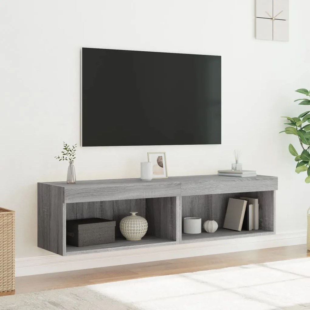 2 db szürke sonoma színű TV-szekrény LED-ekkel 60x30x30 cm
