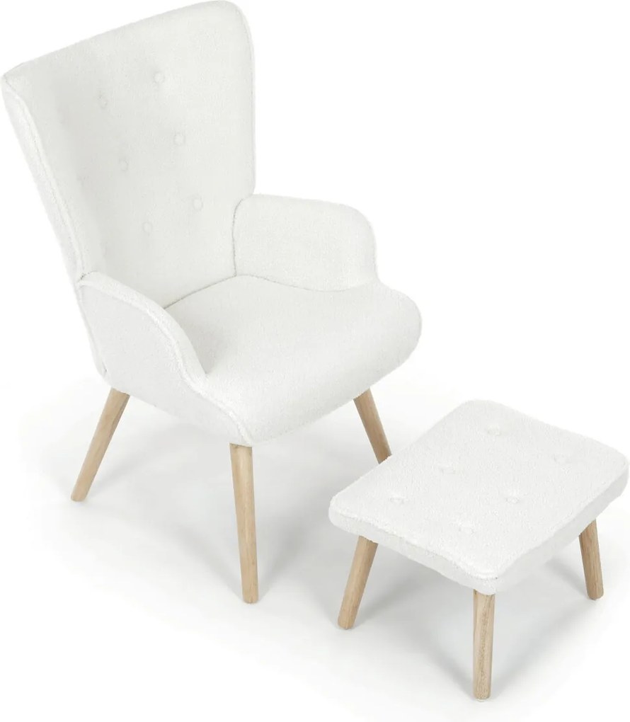Fehér relaxfotel, bouclé szövet kárpitozással, AK-319 WT2