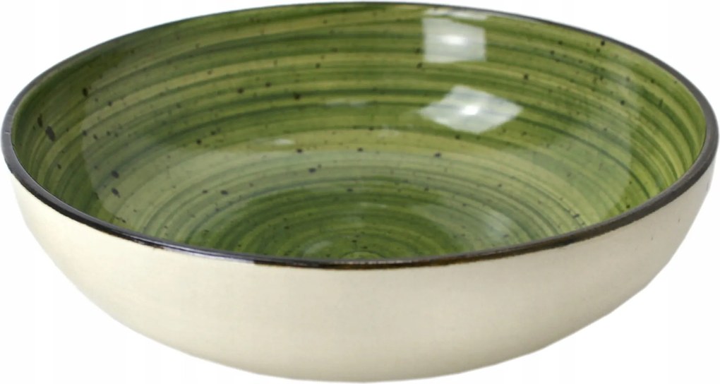 Kerámia tál Ø-23 cm kézzel díszített Rusztikus zöld