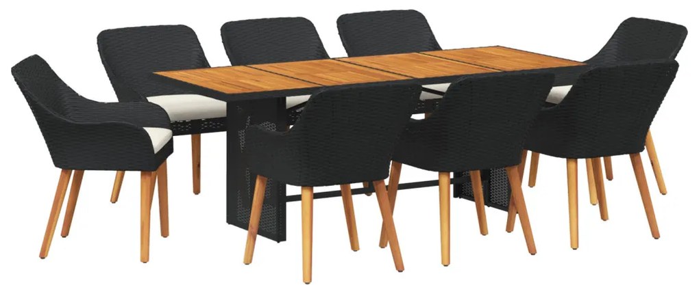 9 darabos kerti étkezőszett fekete polyrattan