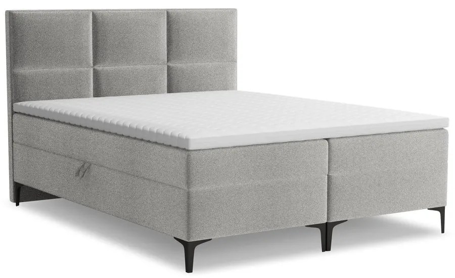 Világosszürke ágyneműtartós boxspring ágy 140x200 cm Pakalana – Makamii