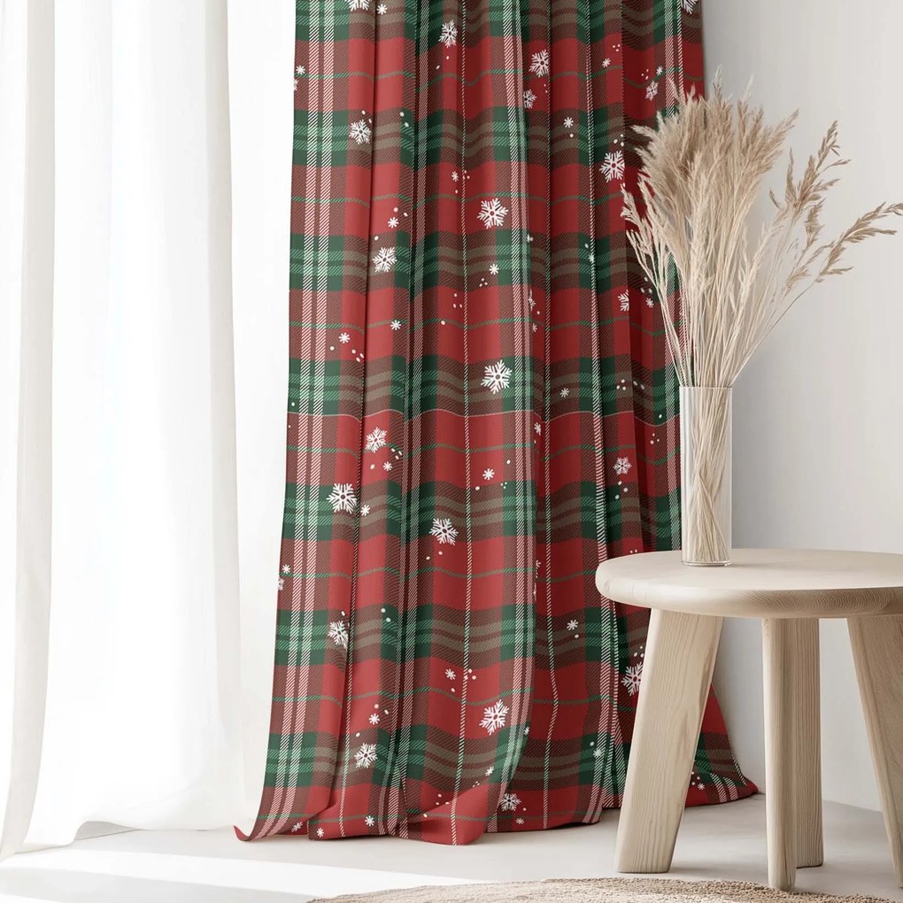 Goldea dekoratív drapéria - piros kockás hópelyhekkel 180x150 cm