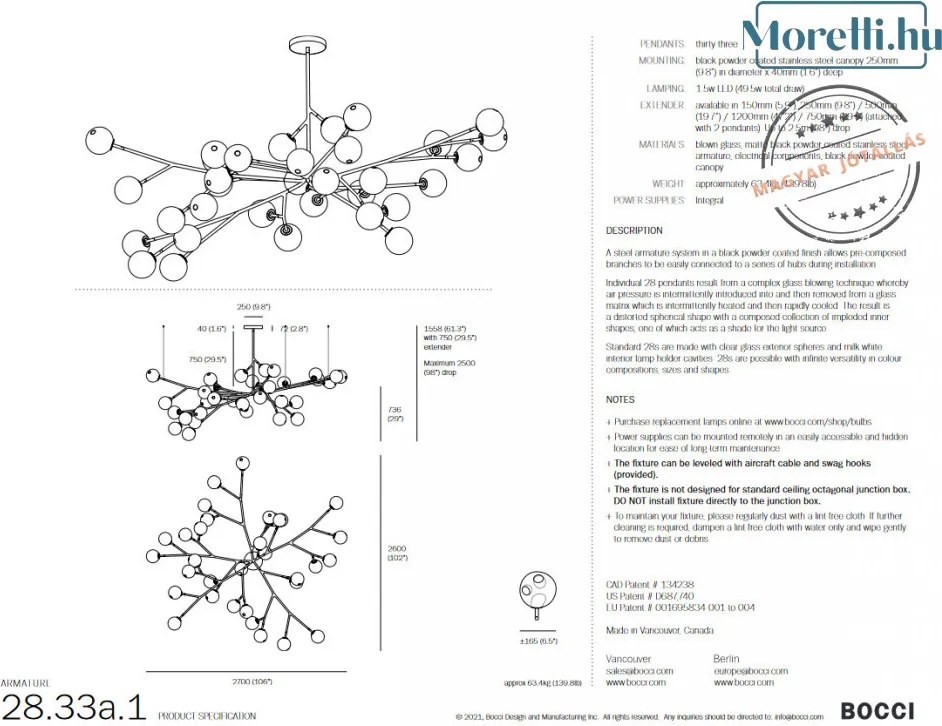 BOCCI 28-33A-1 Glamour Mennyezeti Lámpa LED IP20