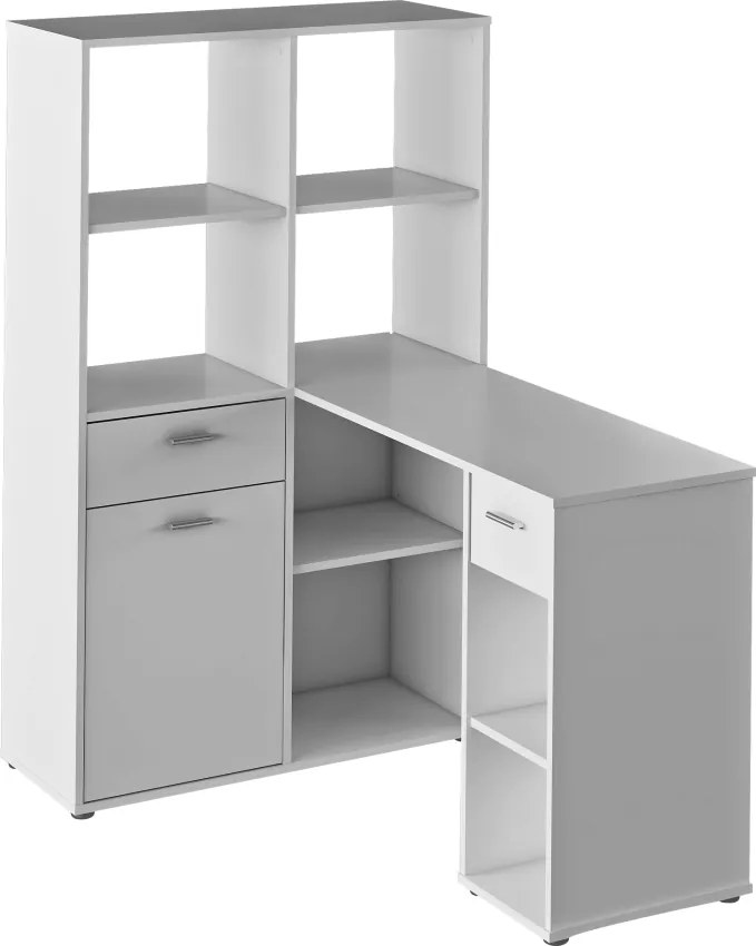 Sarok PC asztal könyvespolccal, fehér, MINESON