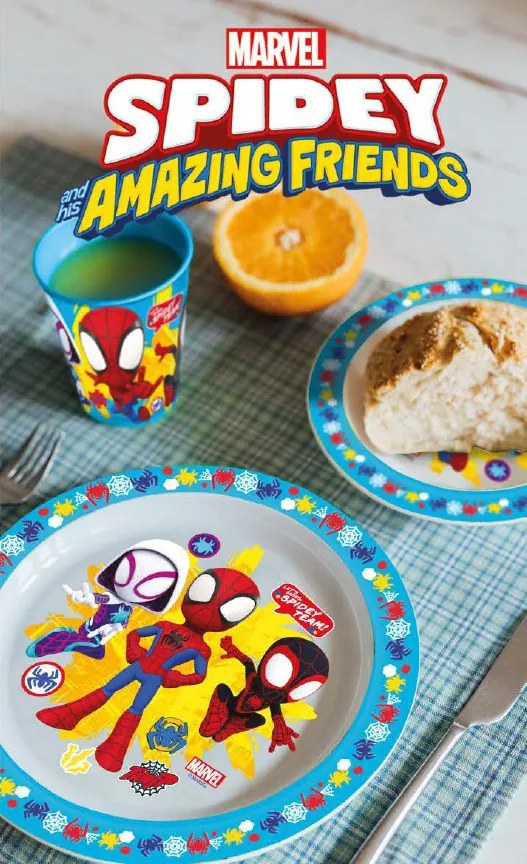 Pókember Spidey étkészlet, micro műanyag szett, pohárral 260 ml