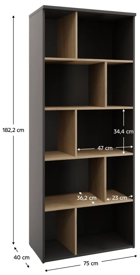 ADAPO 02 könyvespolc, antracit