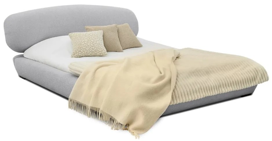 Szürke kárpitozott franciaágy ágyráccsal 140x200 cm Odette – Scandic