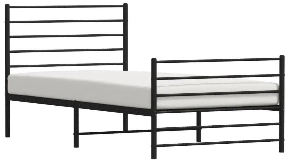 fekete fém ágykeret fej- és lábtámlával 107 x 203 cm