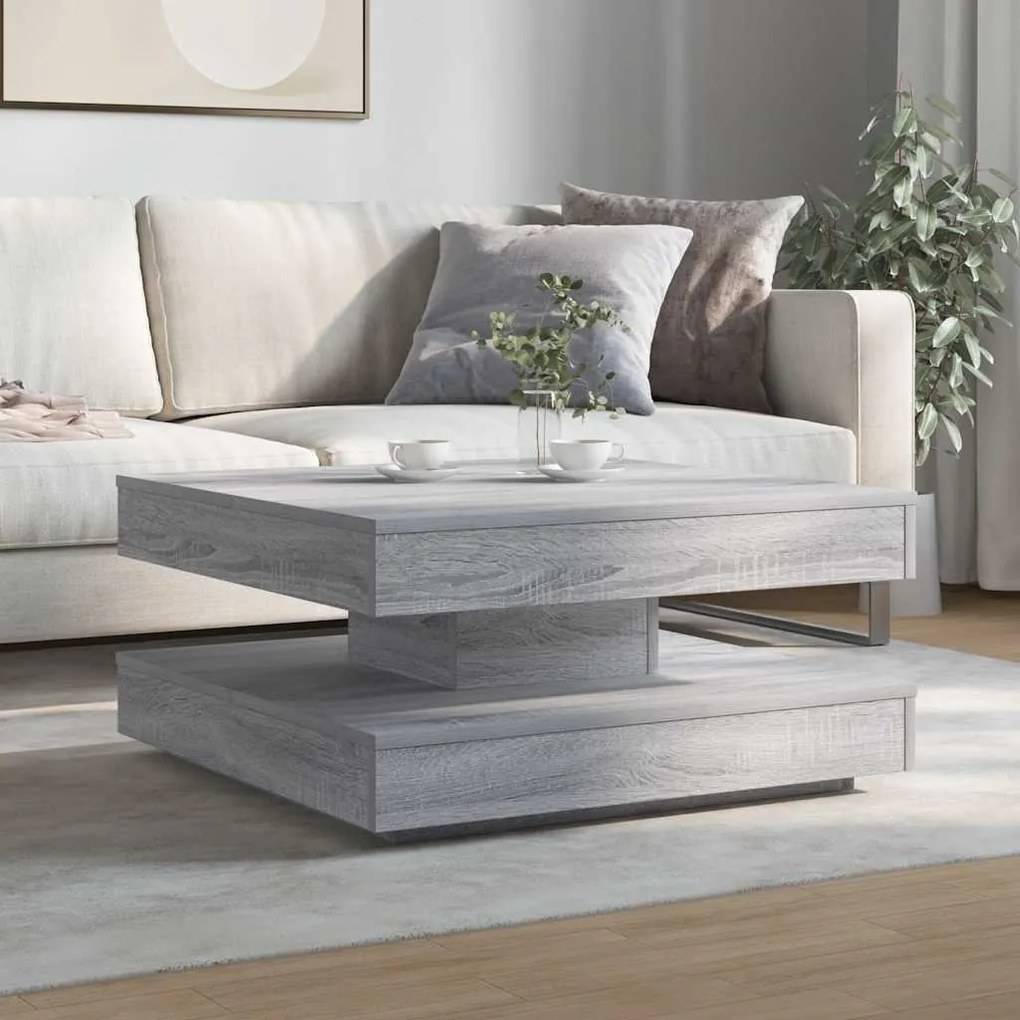 Szürke sonoma dohányzóasztal 360 fokban forgatható 70x70x34,5cm