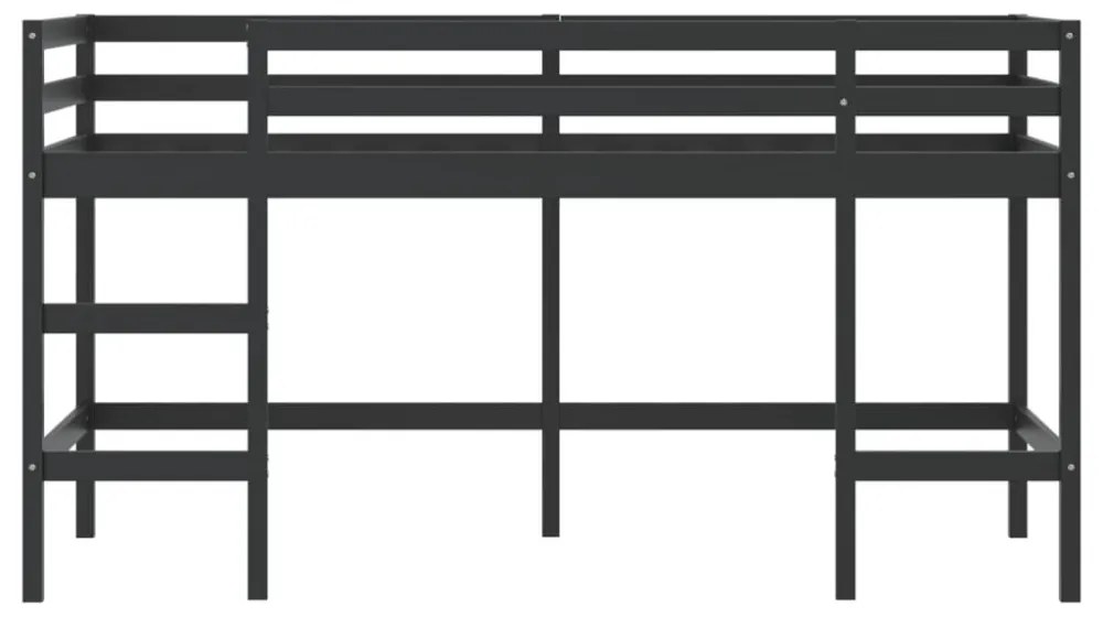 fekete tömör fenyőfa gyerek galériaágy létrával 90 x 200 cm