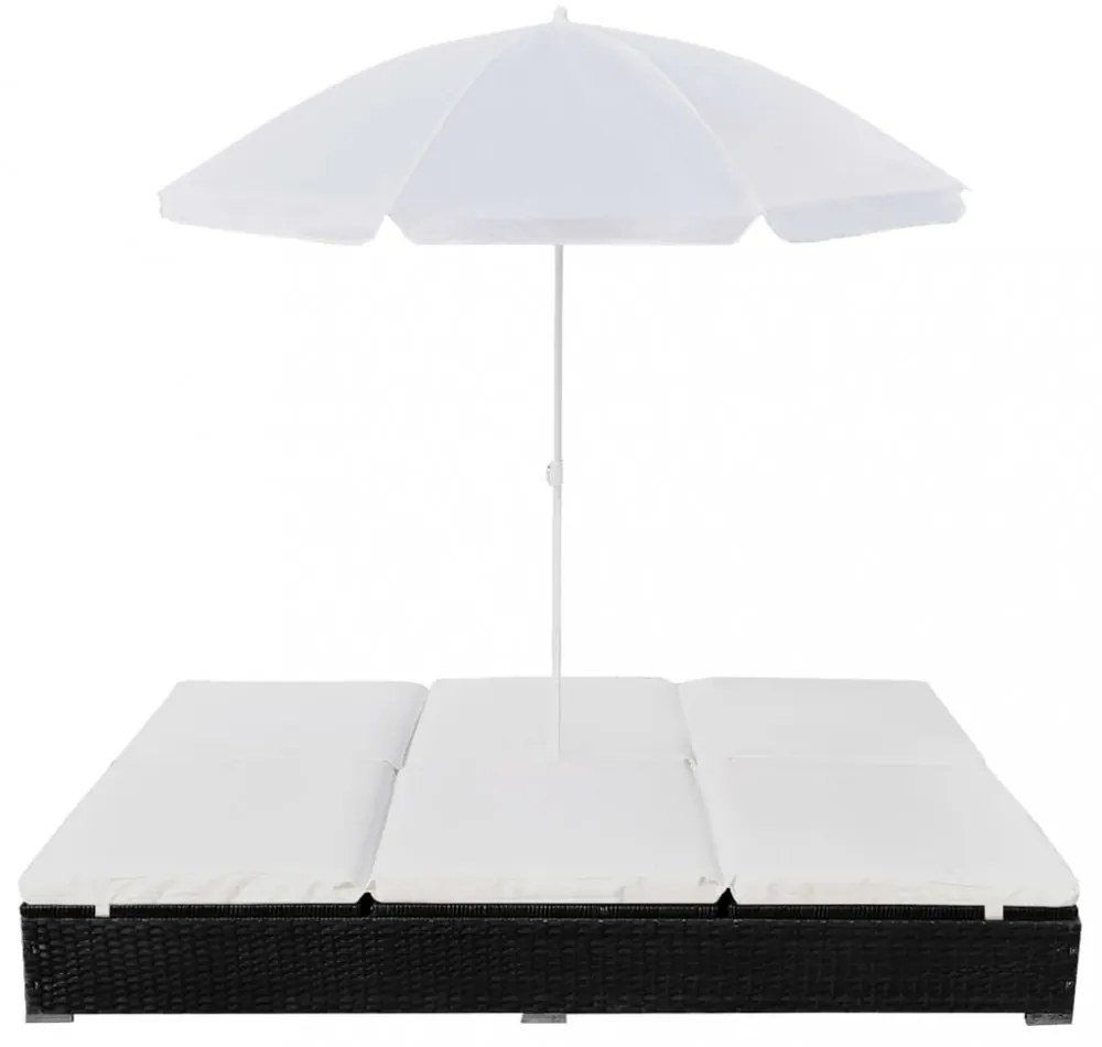 fekete polyrattan napozóágy napernyővel
