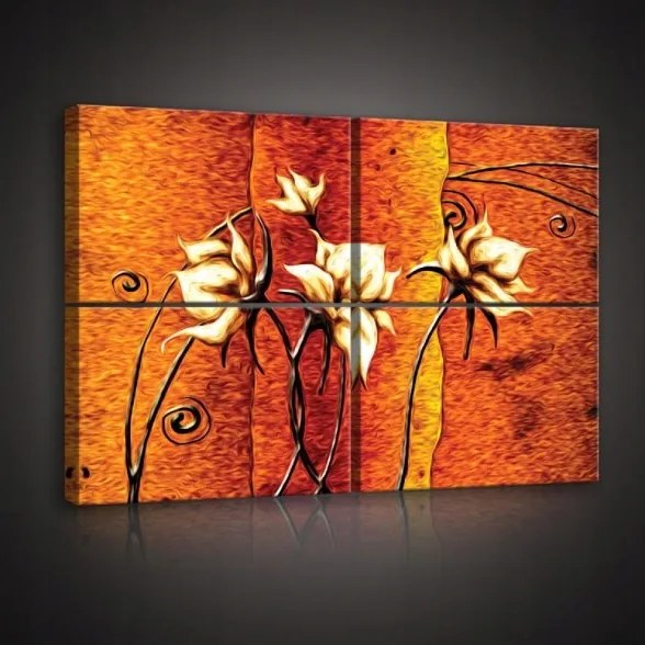 Vászonkép 120x80 moduláris absztrakt poliptich virágok keret nélkül meleg színek