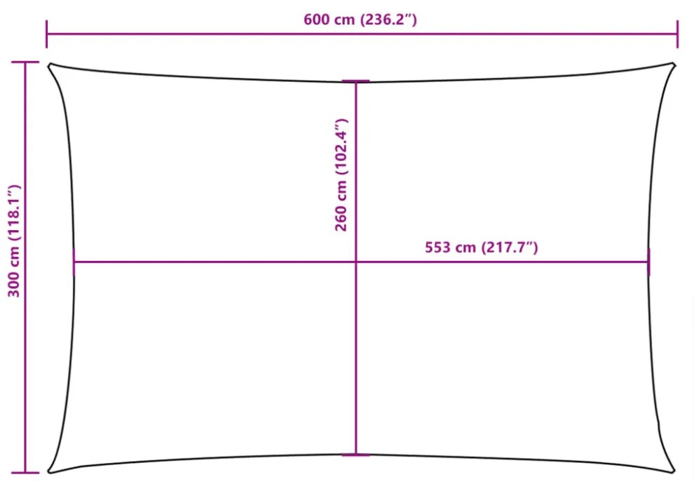 antracitszürke téglalap alakú oxford-szövet napvitorla 3 x 6 m