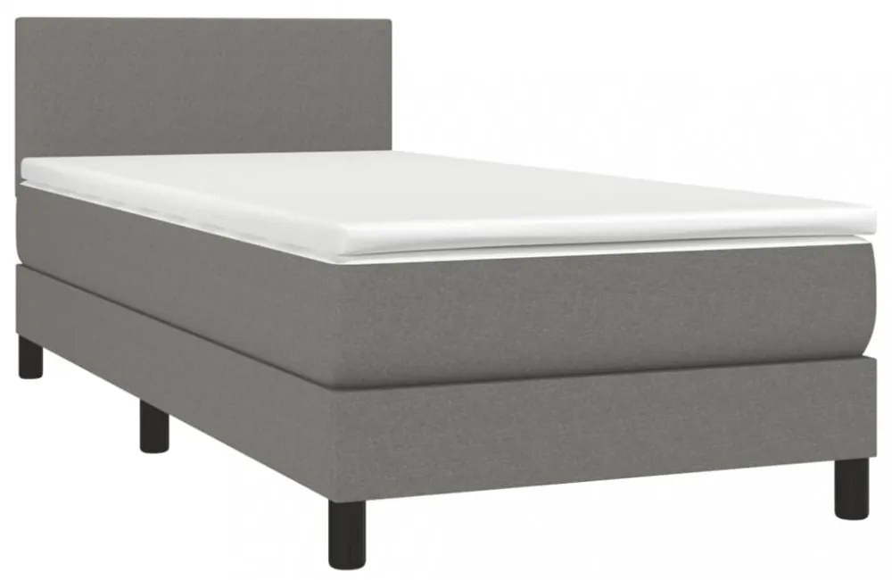 sötétszürke szövet rugós és LED-es ágy matraccal 80 x 200 cm