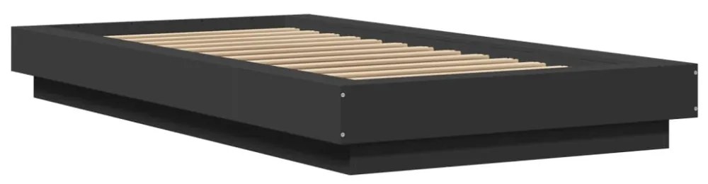 fekete szerelt fa ágykeret LED-világítással 100 x 200 cm