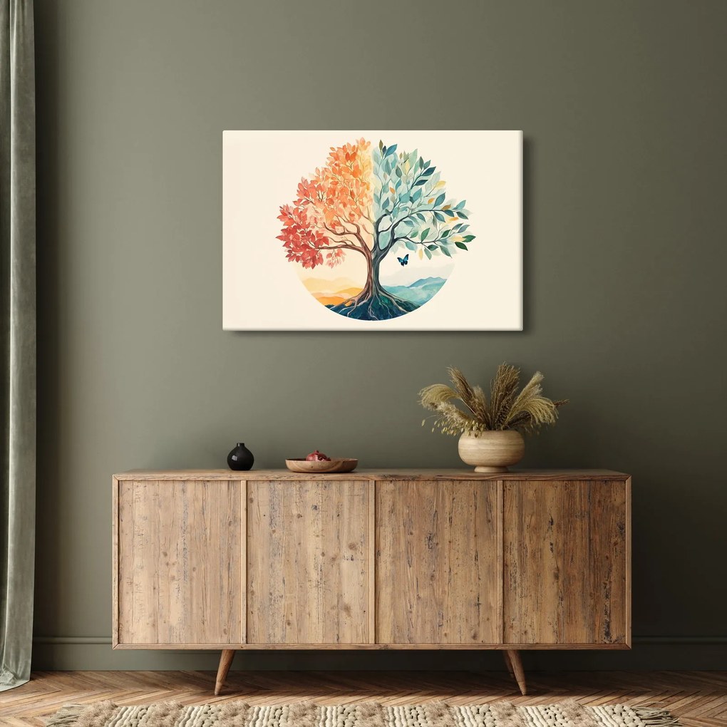 Kép – Duális fa pillangóval (90x60 cm)