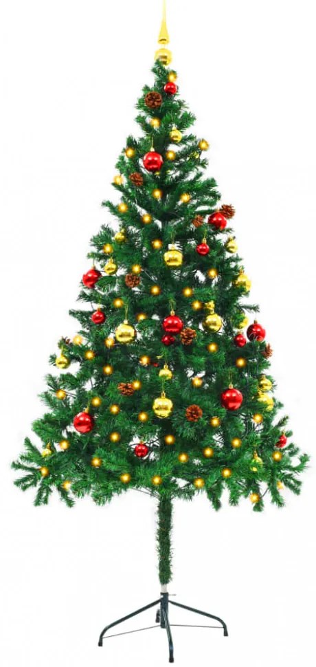 zöld megvilágított műkarácsonyfa gömbökkel 180 cm