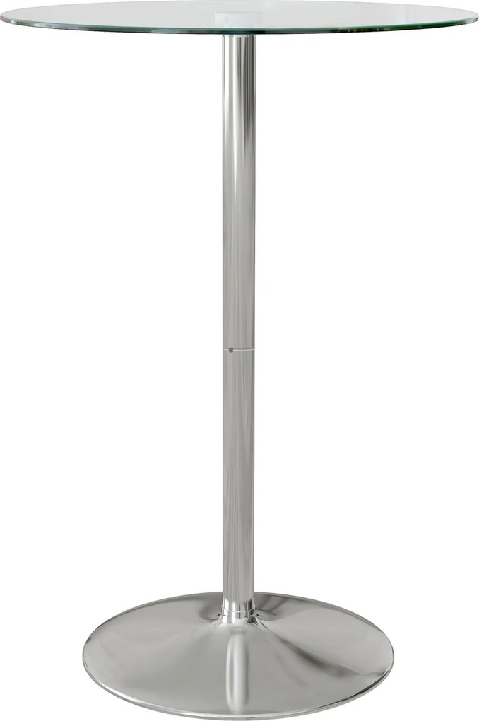 HOMCOM Modern Magas Bárasztal, Kerek Konyhai Asztal 2 Főre Acél Alappal és Üveg Felsőrésszel, Ø70x102cm, Átlátszó | Aosom