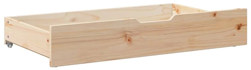 2 db tömör fenyőfa ágy alatti fiók kerékkel 95 x 55 x 17 cm