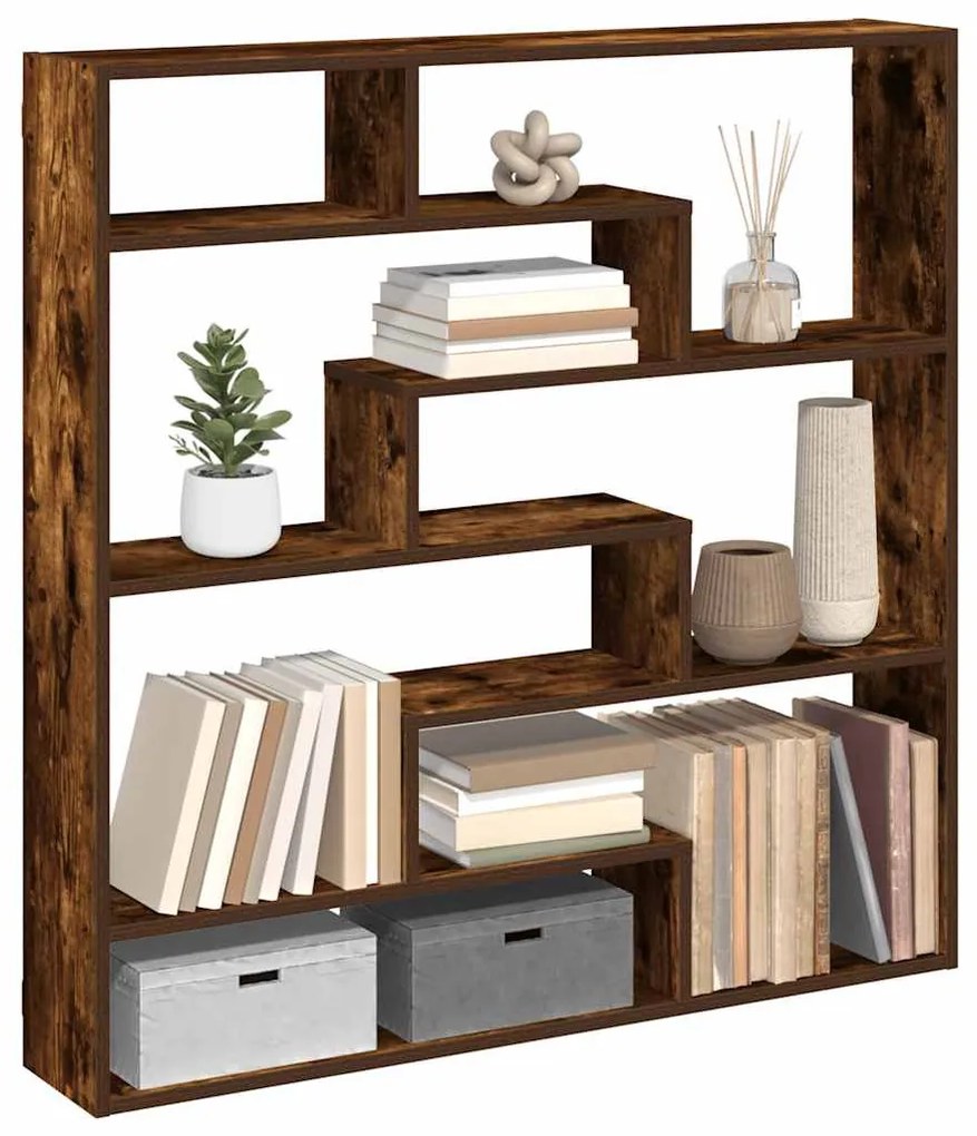 füstös tölgy színű szerelt fa fali kockapolc 7 rekeszes színű