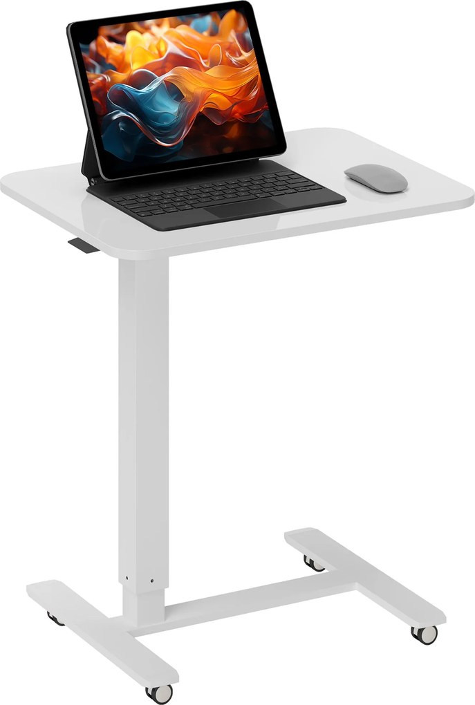HOMCOM Magasságban Állítható C-Formájú Asztal Helytakarékos Laptop Asztal Álló Asztal Kerekekkel Otthoni Irodához Nappaliba Fehér 70 kg Teherbírás 65
