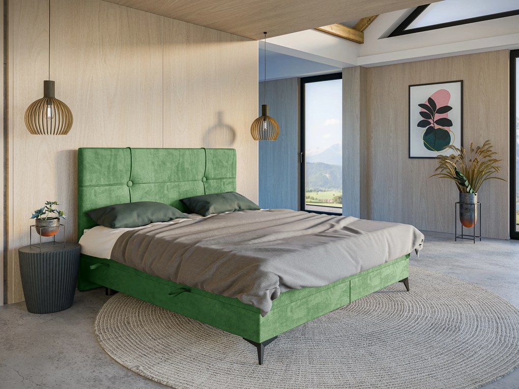 Egyszemélyes ágy Boxspring 90 cm Nivela (zöld) (matraccal és tárolóhellyel). Akció -17%. 1054618