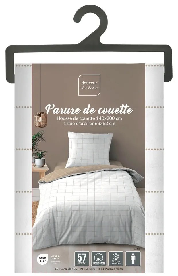 Fehér-bézs egyszemélyes pamut ágyneműhuzat 140x200 cm Cadria – douceur d'intérieur