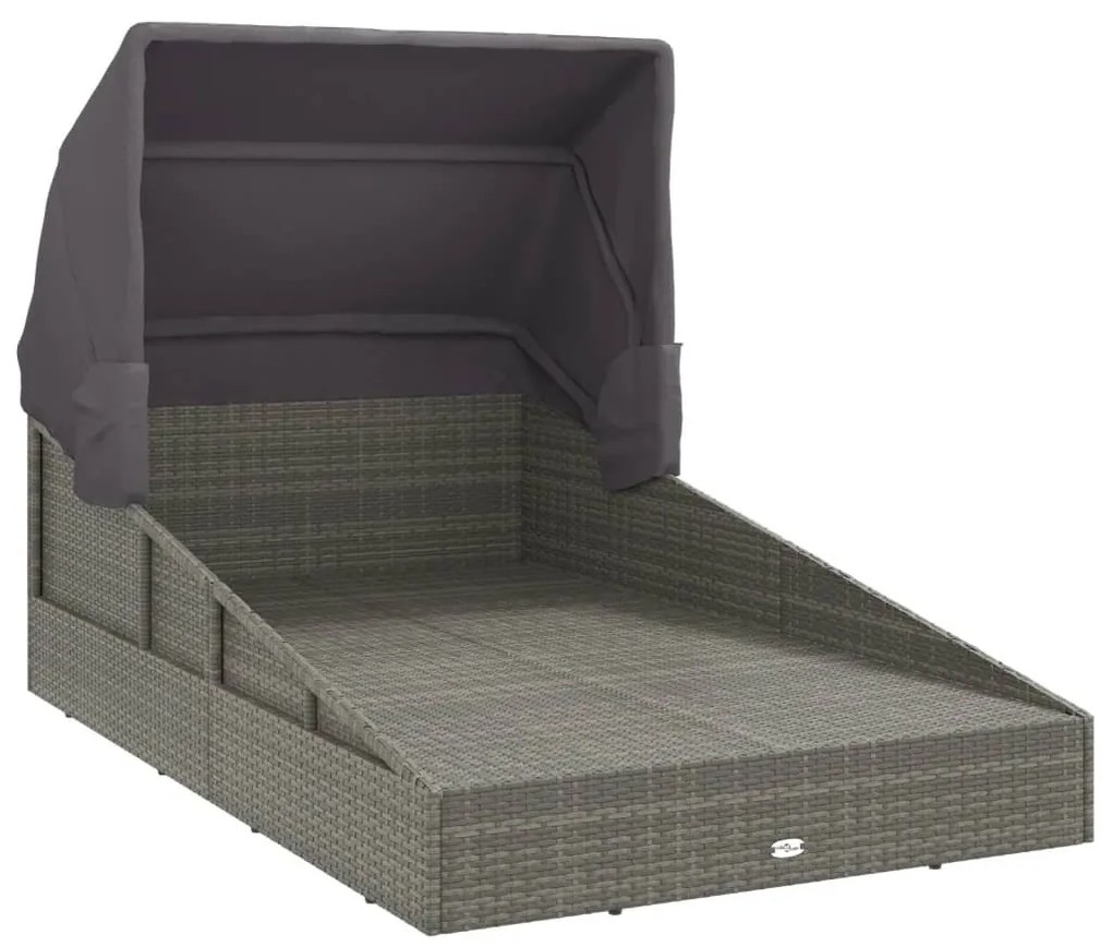 szürke polyrattan napágy összecsukható tetővel 200x114x128 cm