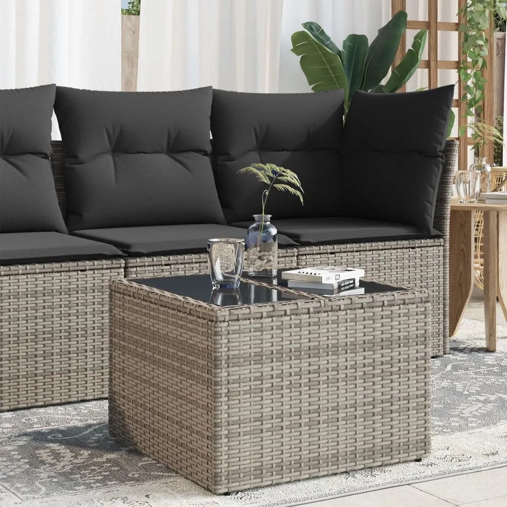 vidaXL szürke polyrattan üveglapos kerti asztal 55 x 55 x 37 cm