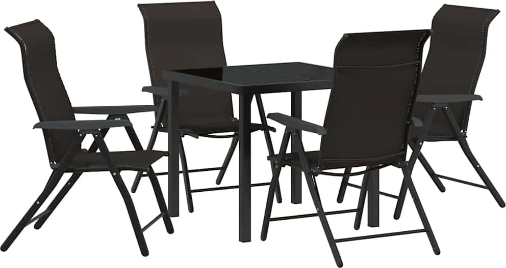 vidaXL Kert étkező szett 5 pcs Fekete Kávé Porszórt acél