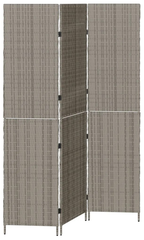 Szobaelválasztó 3 paneles Összecsukható Szürke 147x180 cm Poly Rattan