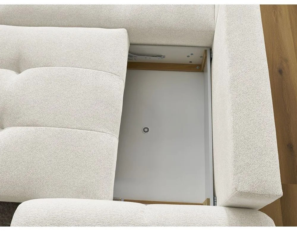 Fehér zsenília kinyitható-tárolóhelyes sarokkanapé (bal oldali-heverő résszel) Roxelane – Bobochic Paris