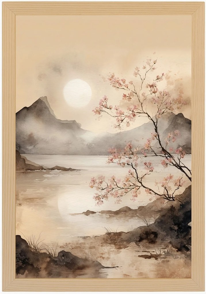 Poszter Keret Fa Tájkép Ázsia Kína Japán Cseresznye Tó 40x60