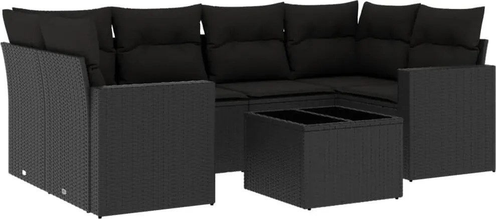 vidaXL 7 részes fekete polyrattan kerti ülőgarnitúra párnával