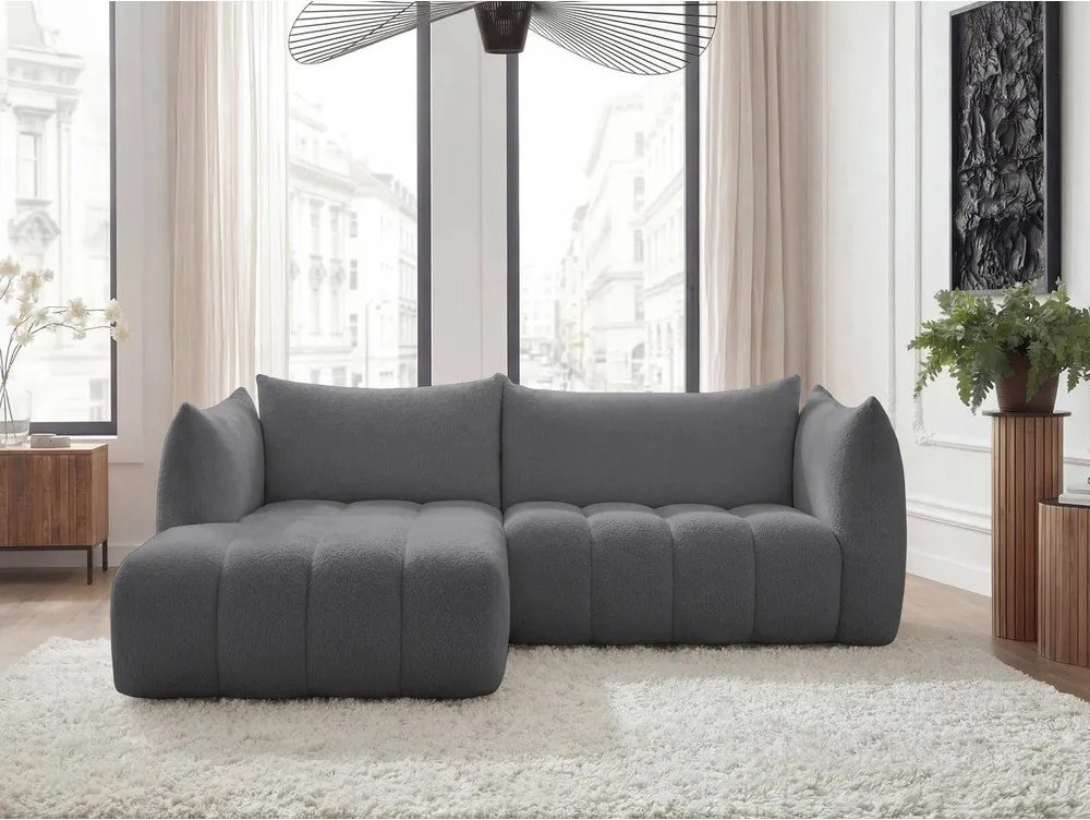 Szürke buklé sarokkanapé (bal oldali-heverő résszel) Azra – Bobochic Paris